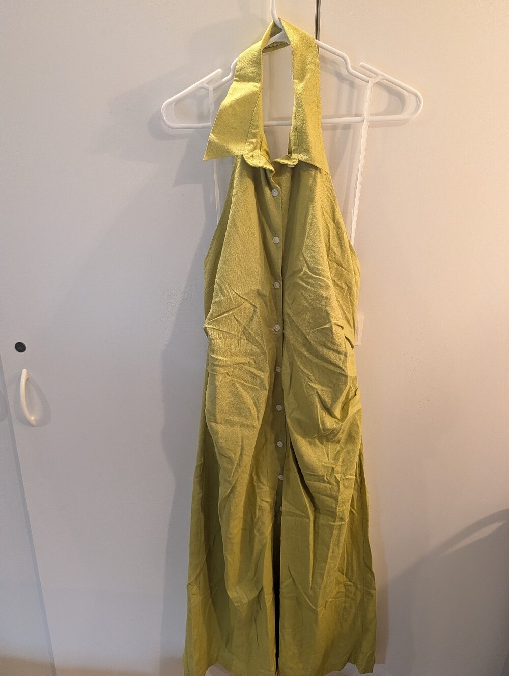 The Good Journey Sz 16 Green Linen Blend Halter Button-Front Maxi Dress NWT